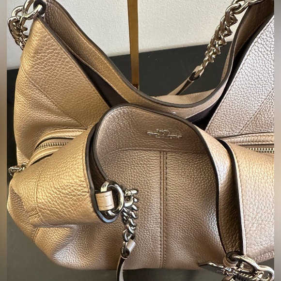 Coach Lexy Metallic Platinum Gold Triple Compartment Shoulder Bag EUC - Picture 9 of 14